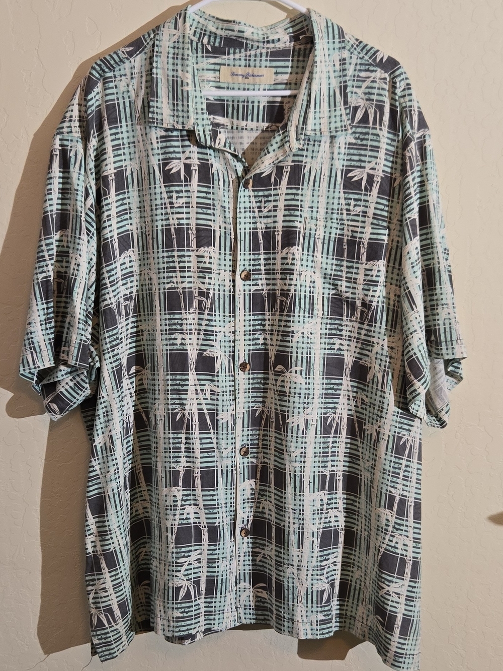 Tommy Bahama Green and Black Plaid Palm Button-Down Shirt